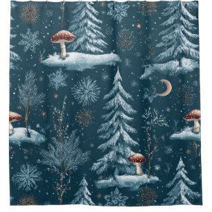 Enchanted Winter Forest Night Pattern Shower Curtain