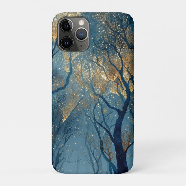 Enchanted Winter Forest with Glowing Golden Trees Case-Mate iPhone Case (Back)