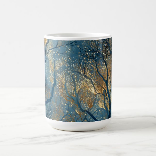 Enchanted Winter Forest with Glowing Golden Trees Coffee Mug (Center)