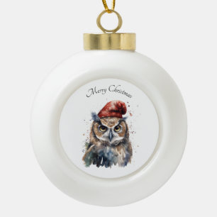 Enchanted Winter Owl, custom Ceramic Ball Christmas Ornament