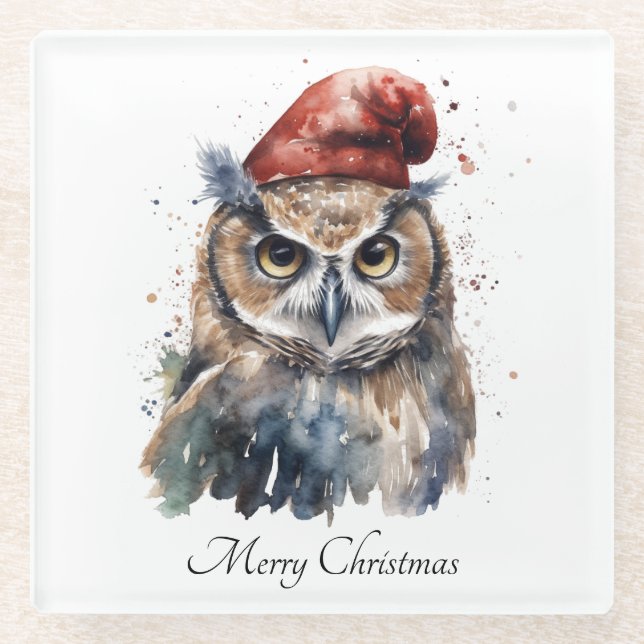Enchanted Winter Owl, custom Glass Coaster (Front)