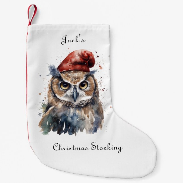 Enchanted Winter Owl, custom Small Christmas Stocking (Front)
