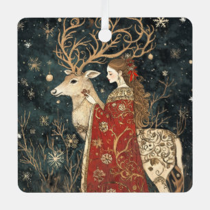 Enchanted Winter: The Maiden and the Stag Metal Tree Decoration