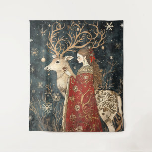Enchanted Winter: The Maiden and the Stag Tapestry