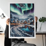 Enchanted Winter Wonderland Christmas Poster<br><div class="desc">A scenic snowy village illuminated by vibrant aurora northern lights,  creating a magical winter wonderland scene. Christmas poster</div>