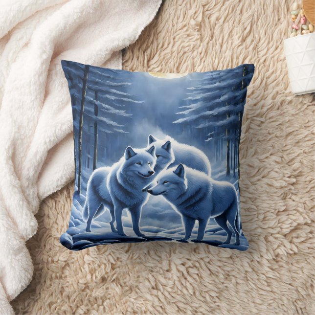 Enchanted Wolves Beneath the Full Moon Cushion (Blanket)