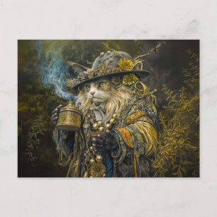 Enchanted woodland alchemist cat postcard