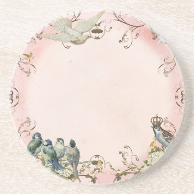 Enchanted Woodland Birds Dove Swirl Personalised Coaster (Front)