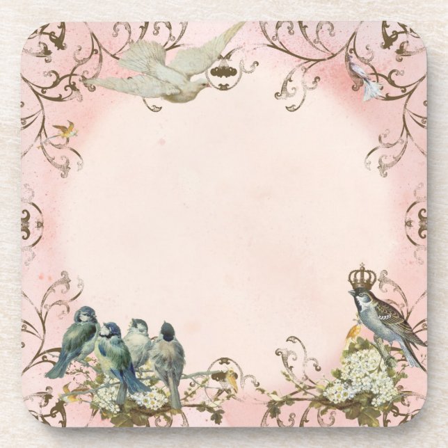 Enchanted Woodland Birds Dove Swirl Personalised Coaster (Front)