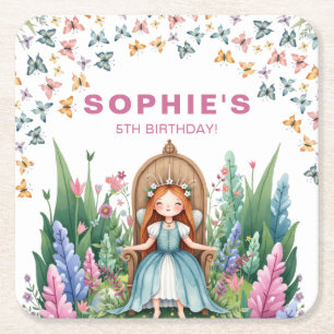Enchanted Woodland Fairy Princess Birthday Square Paper Coaster