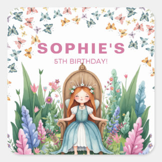 Enchanted Woodland Fairy Princess Birthday Square Sticker