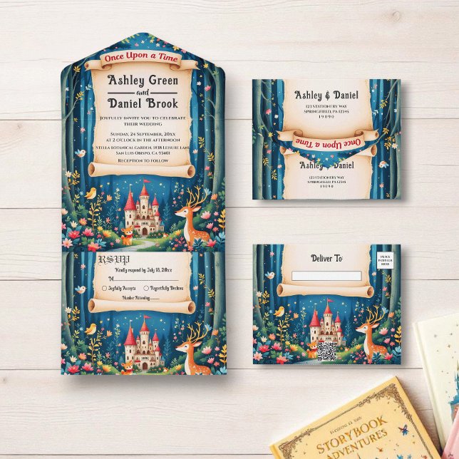 Enchanted Woodland Forest Castle Fairytale Wedding All In One Invitation (Creator Uploaded)