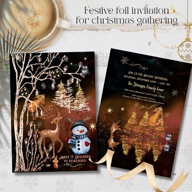 Enchanted Woodland Forest Christmas Party  (Enchanted Woodland Forest Christmas Party Foil Invitation)