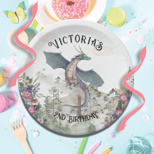 Enchanted Woodland Forest Dragon Birthday Paper Plate