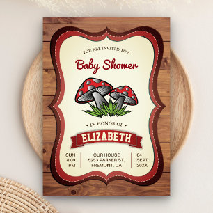 Enchanted Woodland Forest Mushrooms Baby Shower Invitation