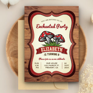 Enchanted Woodland Forest Mushrooms Birthday Party Invitation