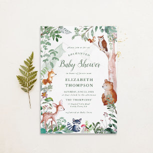 Enchanted Woodland Forest Neutral Cute Baby Shower Invitation