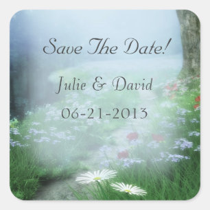 Enchanted Woodland Forest Save The Date Wedding Square Sticker
