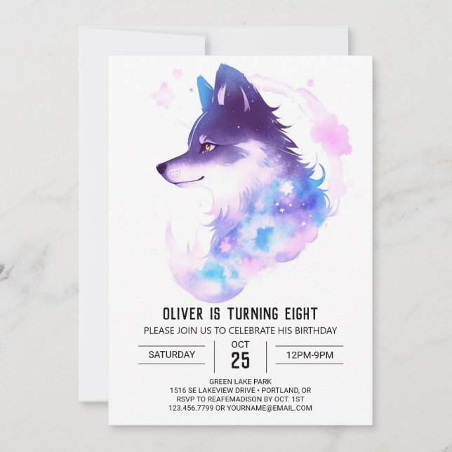 Enchanted Woodland Howling Wolf Birthday Invitation (Front)