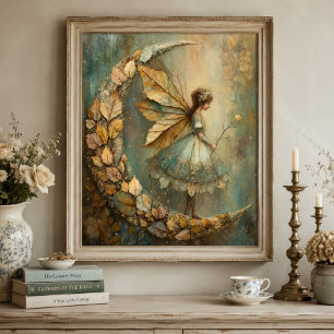 Enchanted Woodland Leaf Fairy Fantasy Art Poster