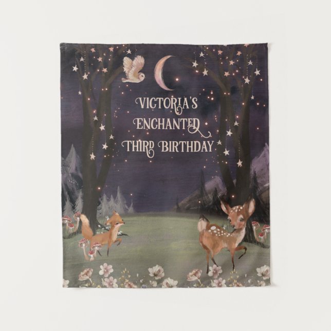 Enchanted Woodland Moonlight Baby Shower Tapestry (Front)