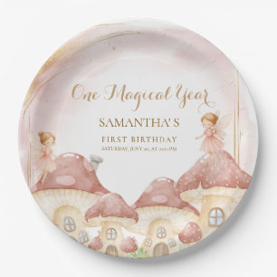 Enchanted Woodland Mushroom First Birthday Paper Plate