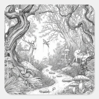Enchanted Woodland Painting Images Square Sticker