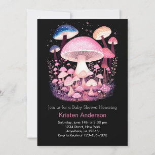 Enchanted Woodland Pink Mushroom Girl Baby Shower Invitation