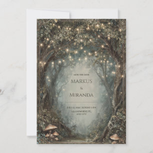 Enchanted Woodland Tree Arch Fairy Light Mushroom Invitation