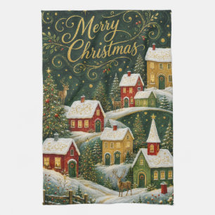 Enchanted Yuletide Village Tea Towel