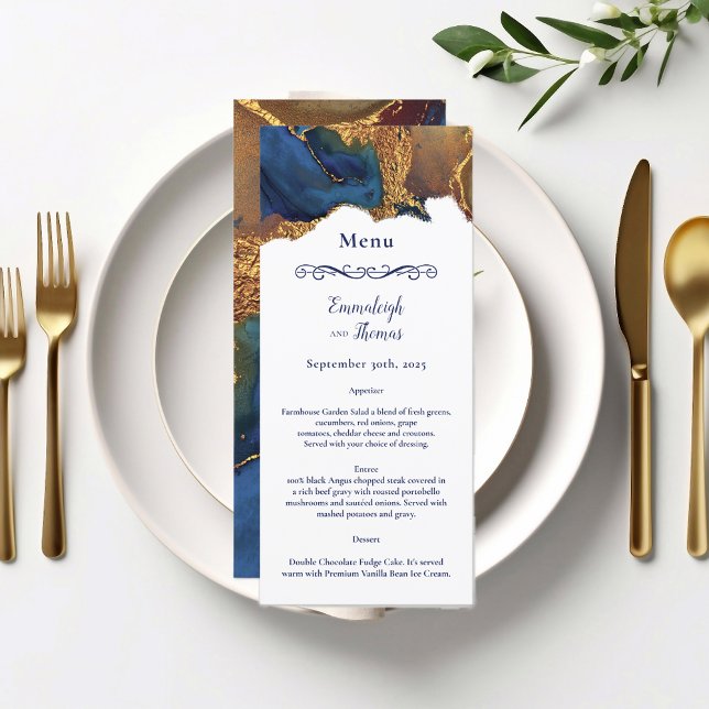 Enchanting Abstract Blue Gold Wedding Menu (Creator Uploaded)