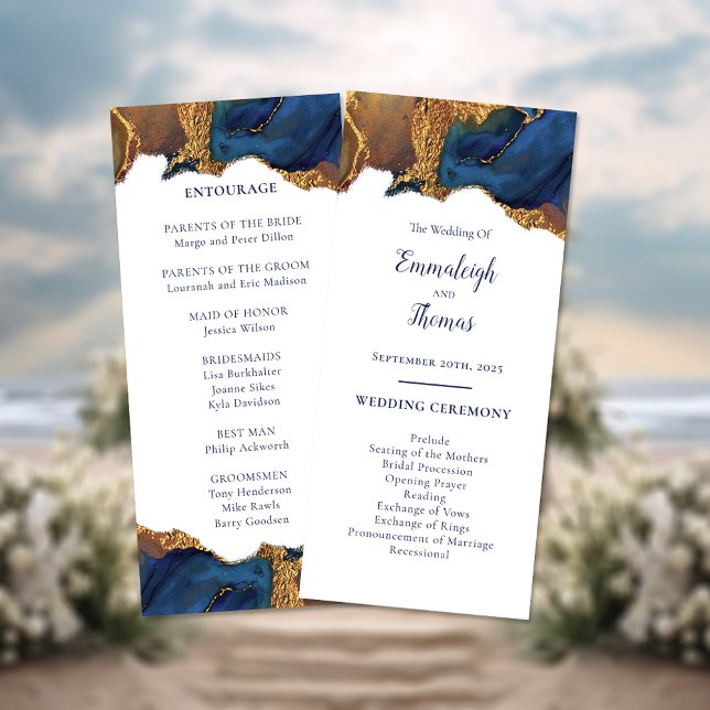 Enchanting Abstract Blue Gold Wedding Program (Creator Uploaded)