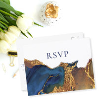 Enchanting Abstract Blue Gold Wedding RSVP