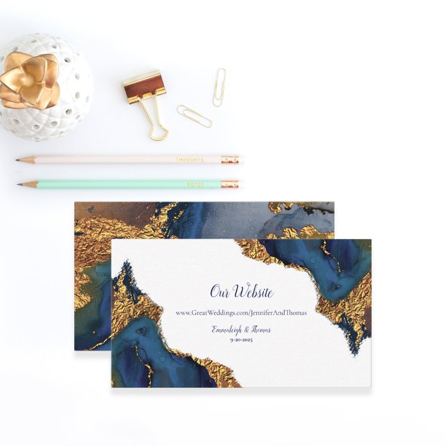 Enchanting Abstract Blue Gold Wedding Website Enclosure Card (Creator Uploaded)