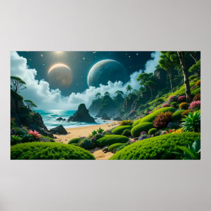 Enchanting Alien Landscape with Lush Greenery Poster