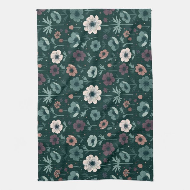 Enchanting Anemone Pattern Tea Towel (Vertical)