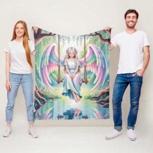 Enchanting Angel Girl on a Swing Fleece Blanket