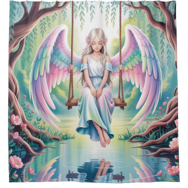 Enchanting Angel Girl on a Swing Shower Curtain (Front)