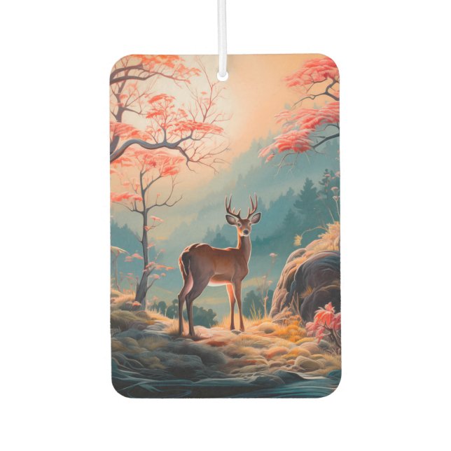 Enchanting Autumn Deer Forest Scene Design Car Air Freshener (Front)