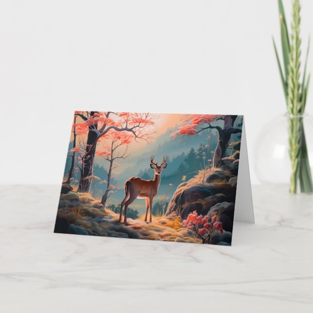 Enchanting Autumn Deer Forest Scene Design Card (Front)