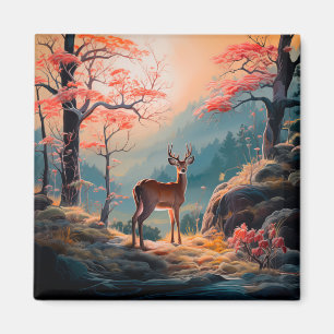 Enchanting Autumn Deer Forest Scene Design Magnet