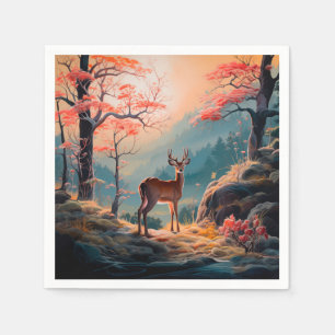 Enchanting Autumn Deer Forest Scene Design Napkin