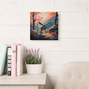 Enchanting Autumn Deer Forest Scene Design Square Wall Clock