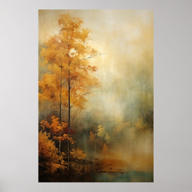 Enchanting Autumn Green and Gold Nature Poster (Front)