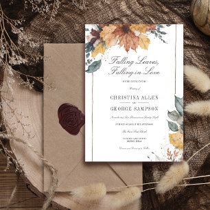 Enchanting Autumn Love: Falling Leaves Wedding Invitation