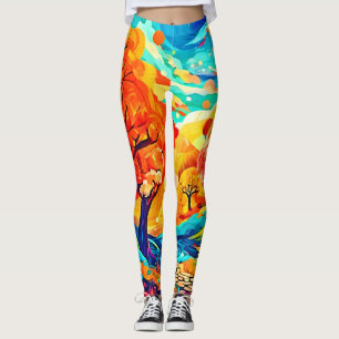 Enchanting Autumn Moonlit Path Leggings