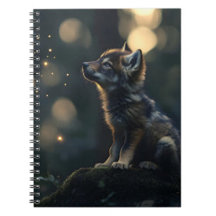 Enchanting Baby Wolf Watching Fireflies Notebook