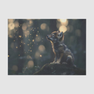 Enchanting Baby Wolf Watching Fireflies Tissue Paper