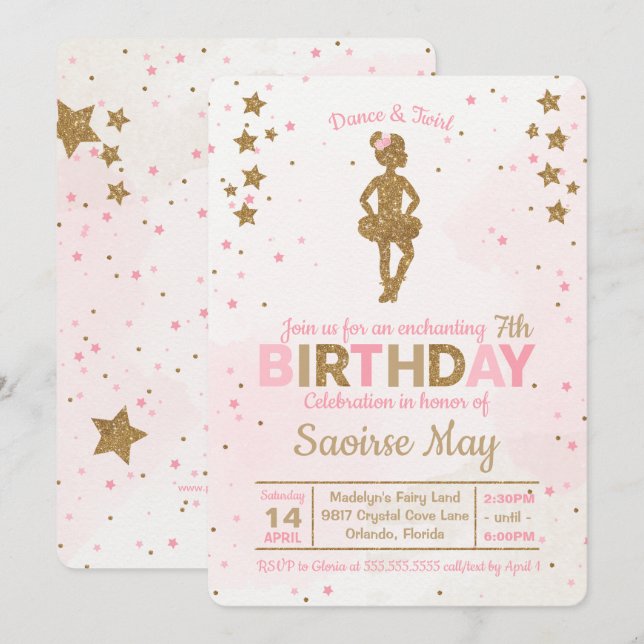 Enchanting Ballerina Sparkle Birthday Invitation (Front/Back)