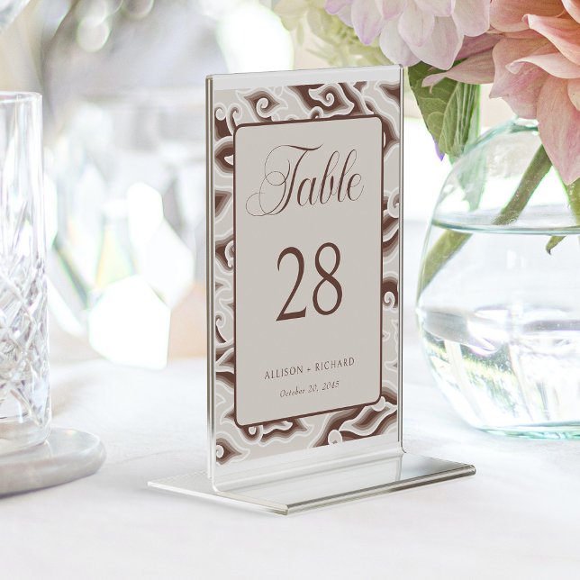 Enchanting Batik Dreams: Rustic Brown Wedding Table Number (Enchanting Batik Dreams_ Brown Vintage Wedding Table Number)